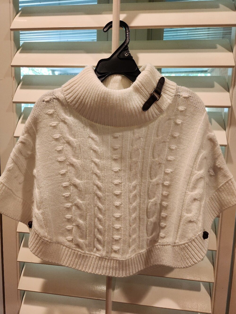 Janie and Jack Girl's White Cable-Knit Turtleneck Poncho, Size 2T